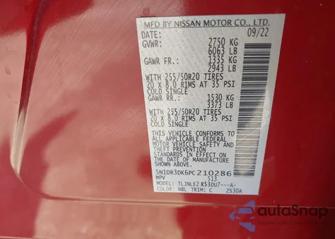 2023 Nissan Pathfinder Platinum 4Wd from USA, damaged, VIN 5N1DR3DK6PC210286